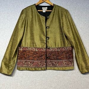 Coldwater Creek Jacket Womens Medium Paisley Embroidered Button Boho Chic